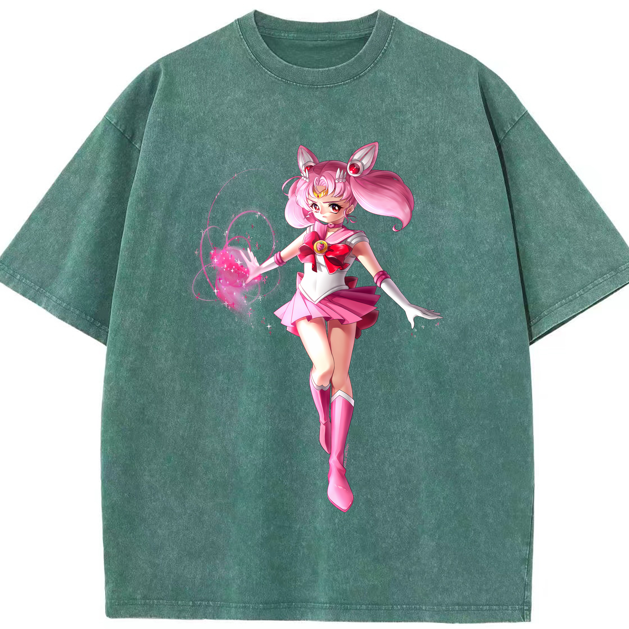 （画像用） 美少女戦士セーラームーン ちびうさ Sailor Moon Chibiusa Tsukino Usagi Small Lady Serenity 綿100% ヴィンテージ風 半袖Tシャツ（フロントプリント）